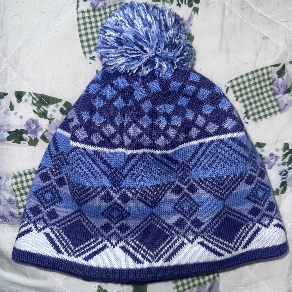 NWT Girl’s Small LL Bean Snowscape Pom Pom Fleece Lined Winter Hat
